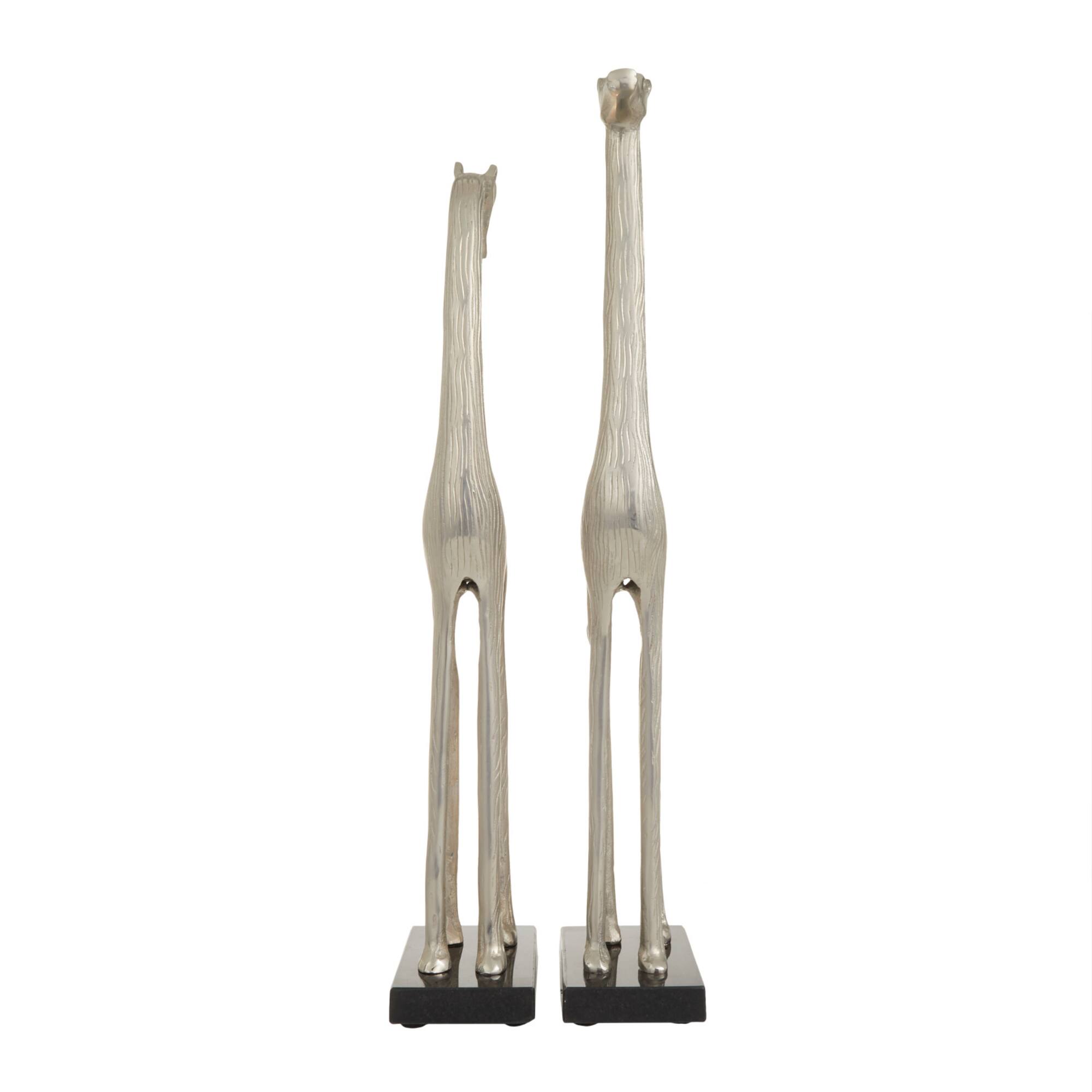 Silver Aluminum Contemporary Giraffe Sculpture Set